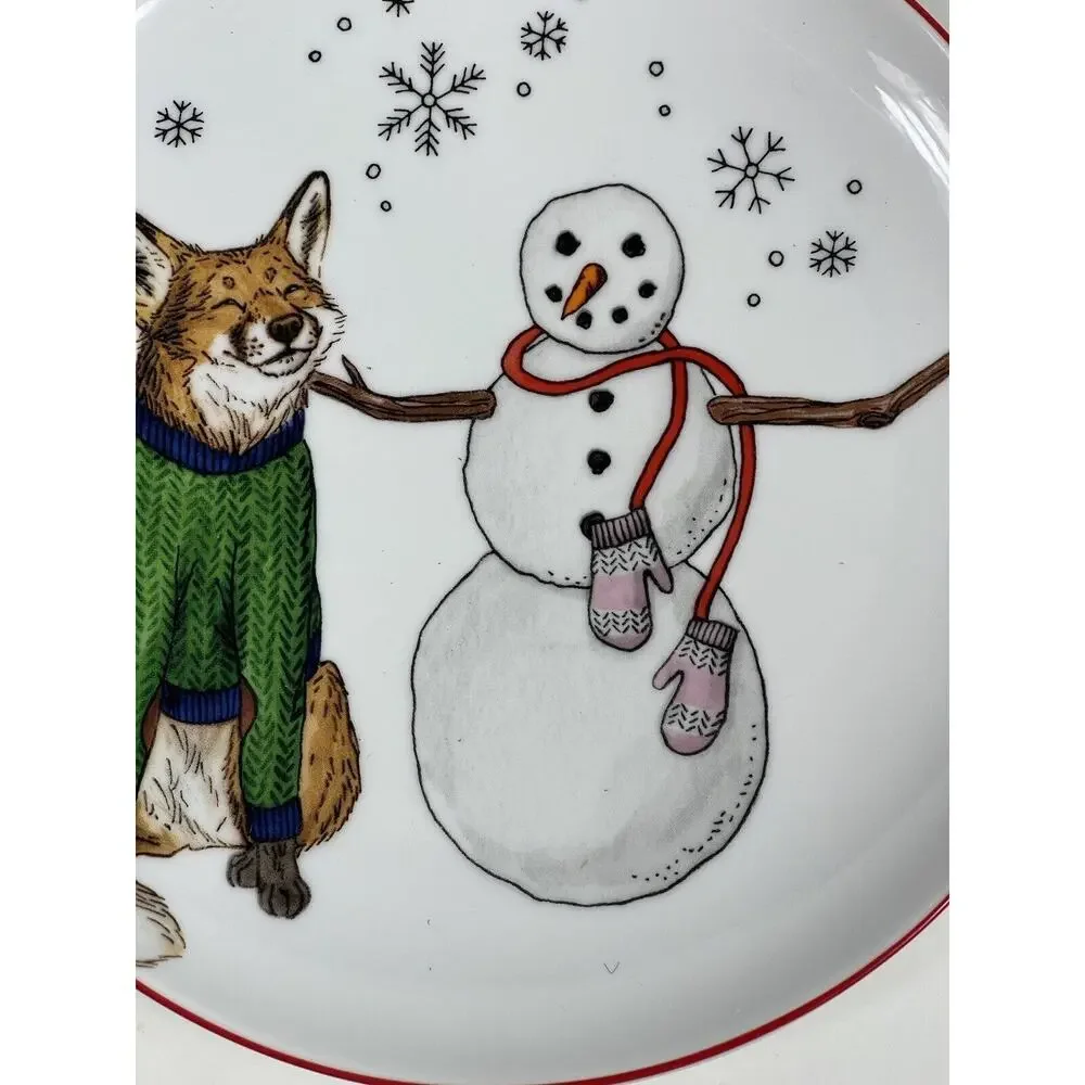 NEW West Elm Rachel Kozlowski Dapper Animal Plate NIB Holiday Fox Snow Xmas